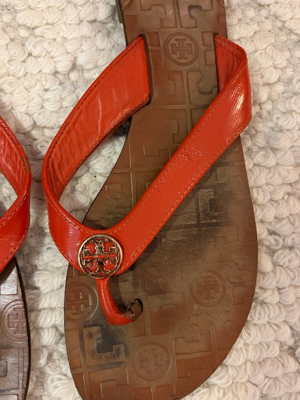 Tory Burch Orange Patent Leather Thong Sandals